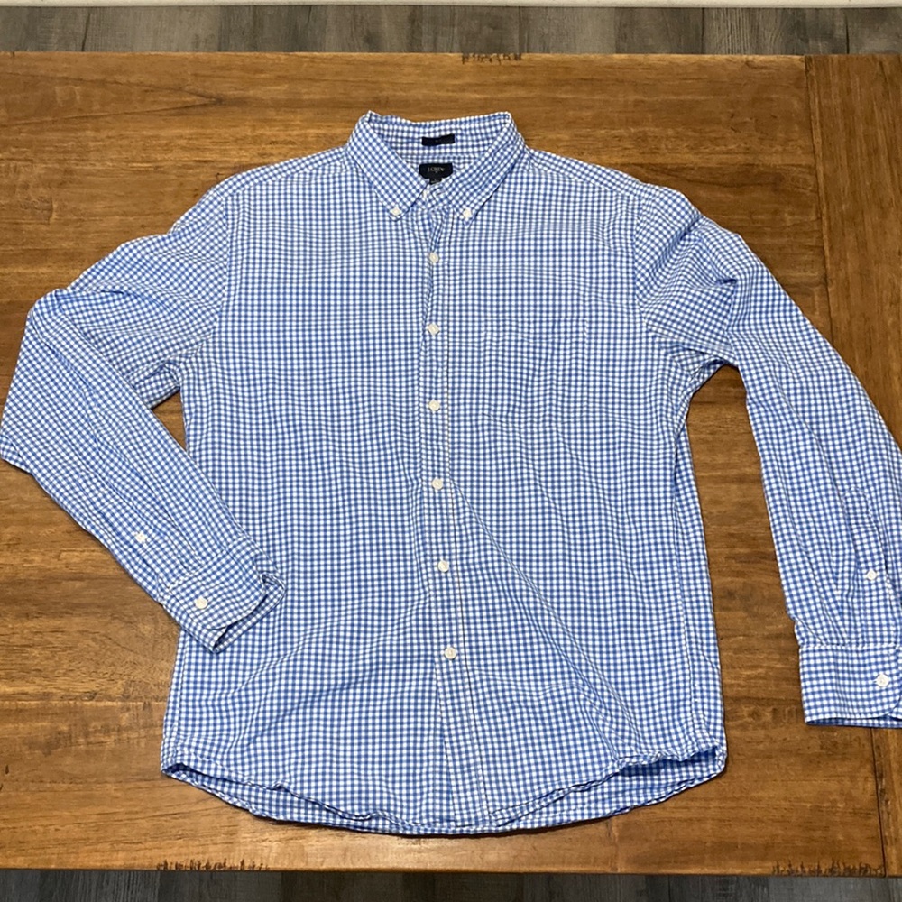 Blue Gingham Poplin Shirt, J. Crew, Large Slim
